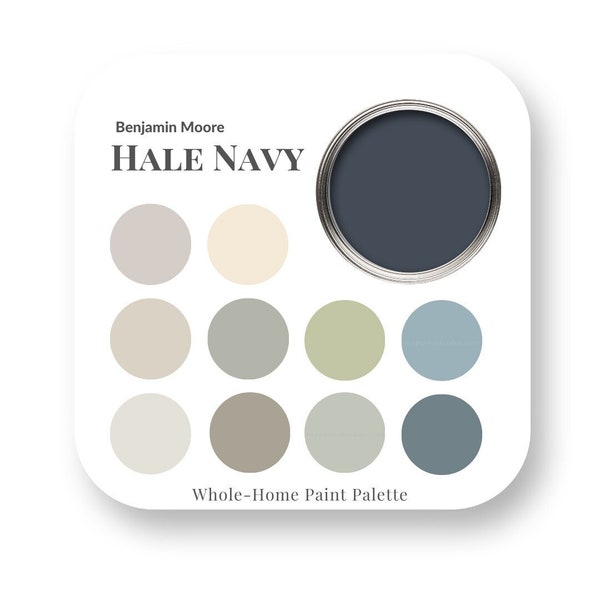 Hale Navy by Benjamin Moore Interior Paint Color Palette, Interior Design Color Trends, Best White for trim, House Paint Colors, trending