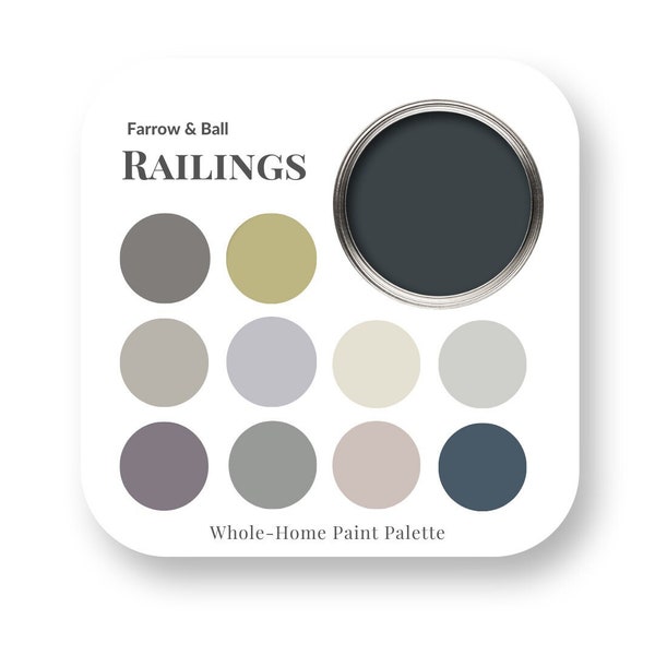 Railings by Farrow & Ball Interior Paint Color Palette, Interior Design Color Trends, Best White for trim, House Paint Colors