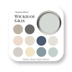 Wickham Gray by Benjamin Moore Interior Paint Color Palette, Interior Design Color Trends, Best White for trim, home paint colors, trending