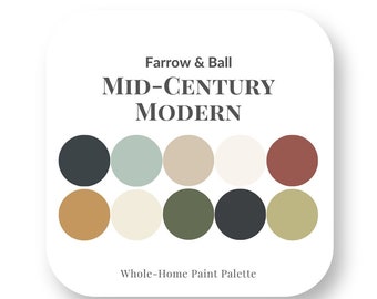 Mid-Century Modern Design Style von FArrow & Ball Innenfarben Farbpalette, Innenarchitektur-Farbtrends, Hausfarben