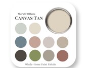 Canvas Tan by Sherwin Williams Interior Paint Color Palette, Interior Design Color Trends, Best White for trim, House Paint Colors, trending