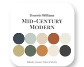 Mid-Century Modern Perfect Paint Palette - Sherwin Williams, Interior Design Paint Palette, Paint Color Selection, House Paint Colors