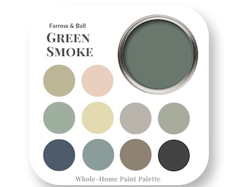 Green Smoke by Farrow & Ball Interior Paint Color Palette, Interior Design Color Trends, Best White for trim, House Paint Colors