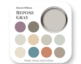 Repose Gray by Sherwin Williams Interior Paint Color Palette, Interior Design Color Trends, Best White for trim, home paint colors, trending