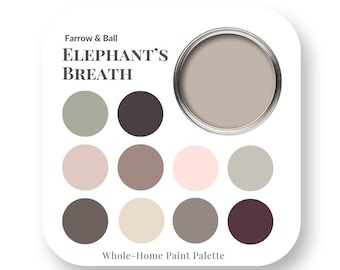 Elephant&#39;s Breath by Farrow & Ball Interior Paint Color Palette, Interior Design Color Trends, Best White for trim, House Paint Colors