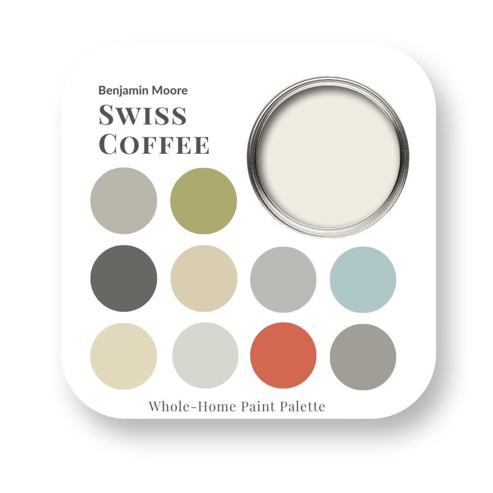 Swiss Coffee by Benjamin Moore Interior Paint Color Palette, Interior ...