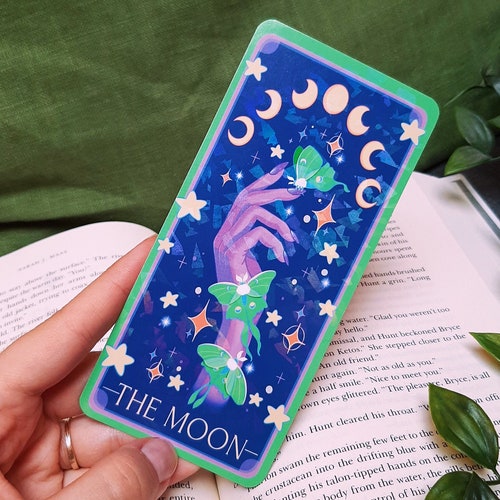 THE MOON Tarot Card - Holographic Bookmark - Luna Moth Design