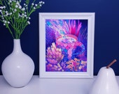 Mermaid Tea Cup Art Print - Enchanted Fish Wall Art - Magic Under The Sea Illustration