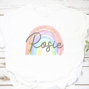 Rainbow name personalised tshirt name cute pastel tee top white pink