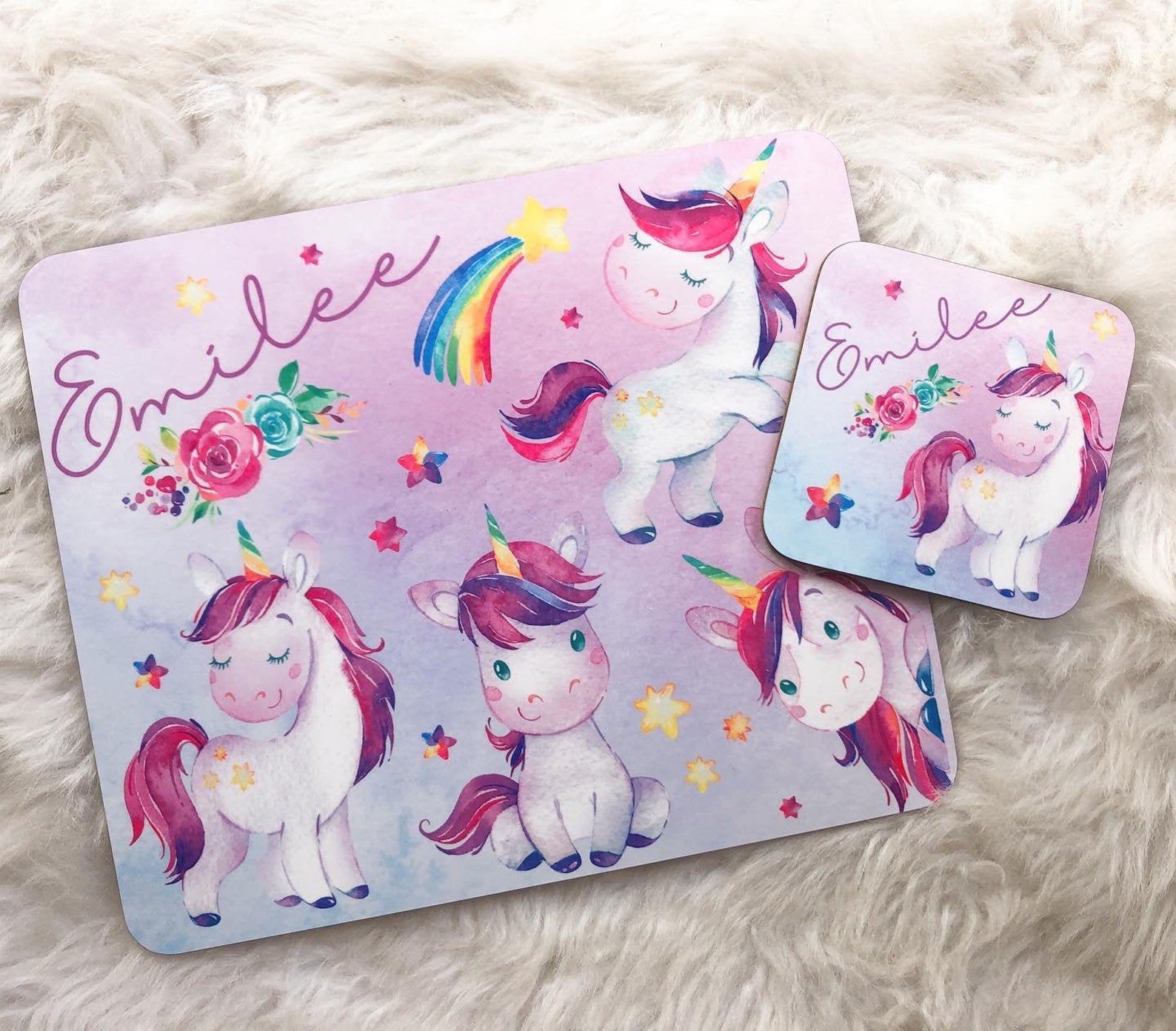 Personalised unicorn placemat and coaster set childrens kids Etsy