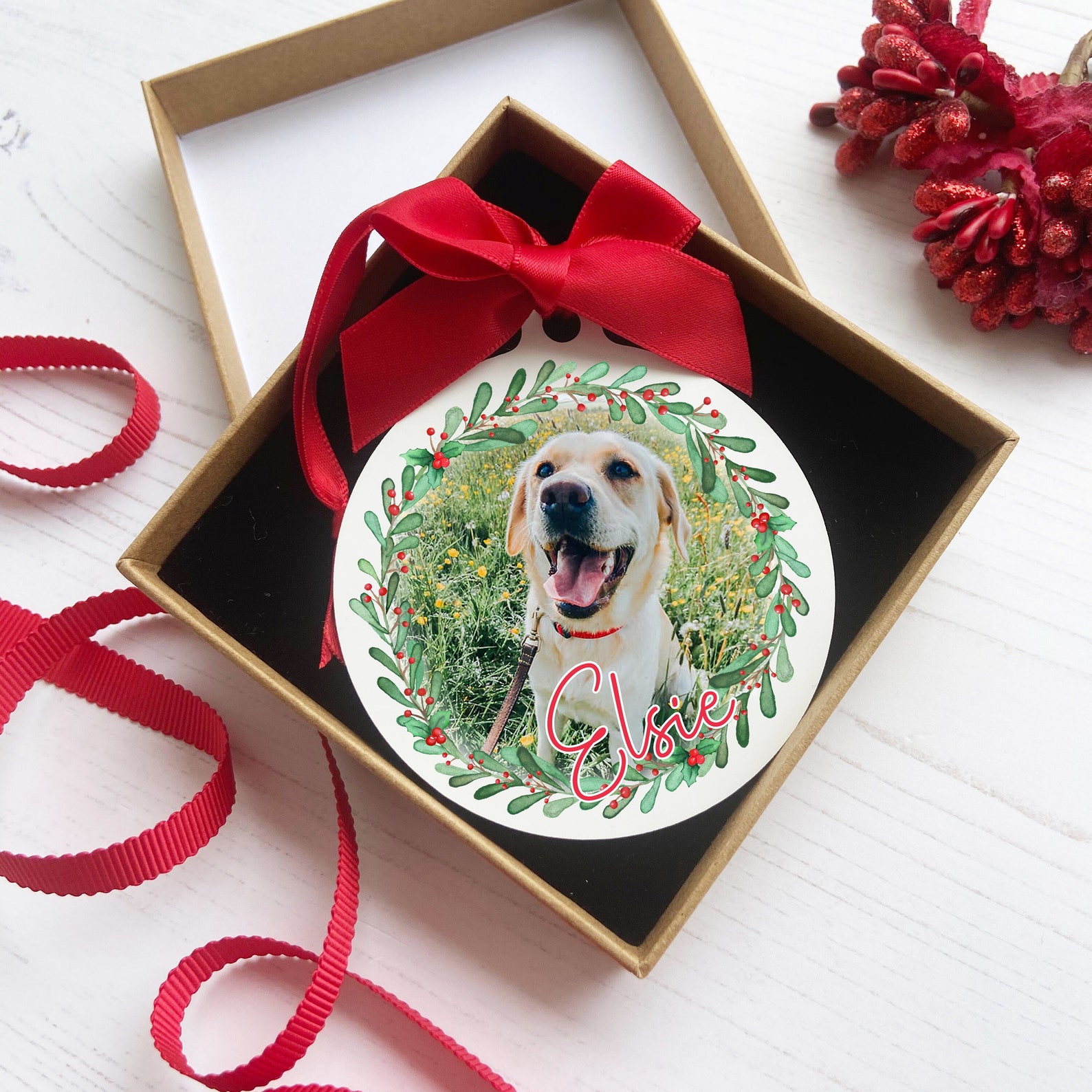 Pet Christmas photo personalised bauble // Decoration ornament Etsy