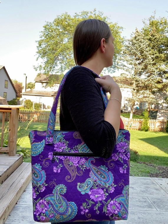 Purple tote bag with zipper sales