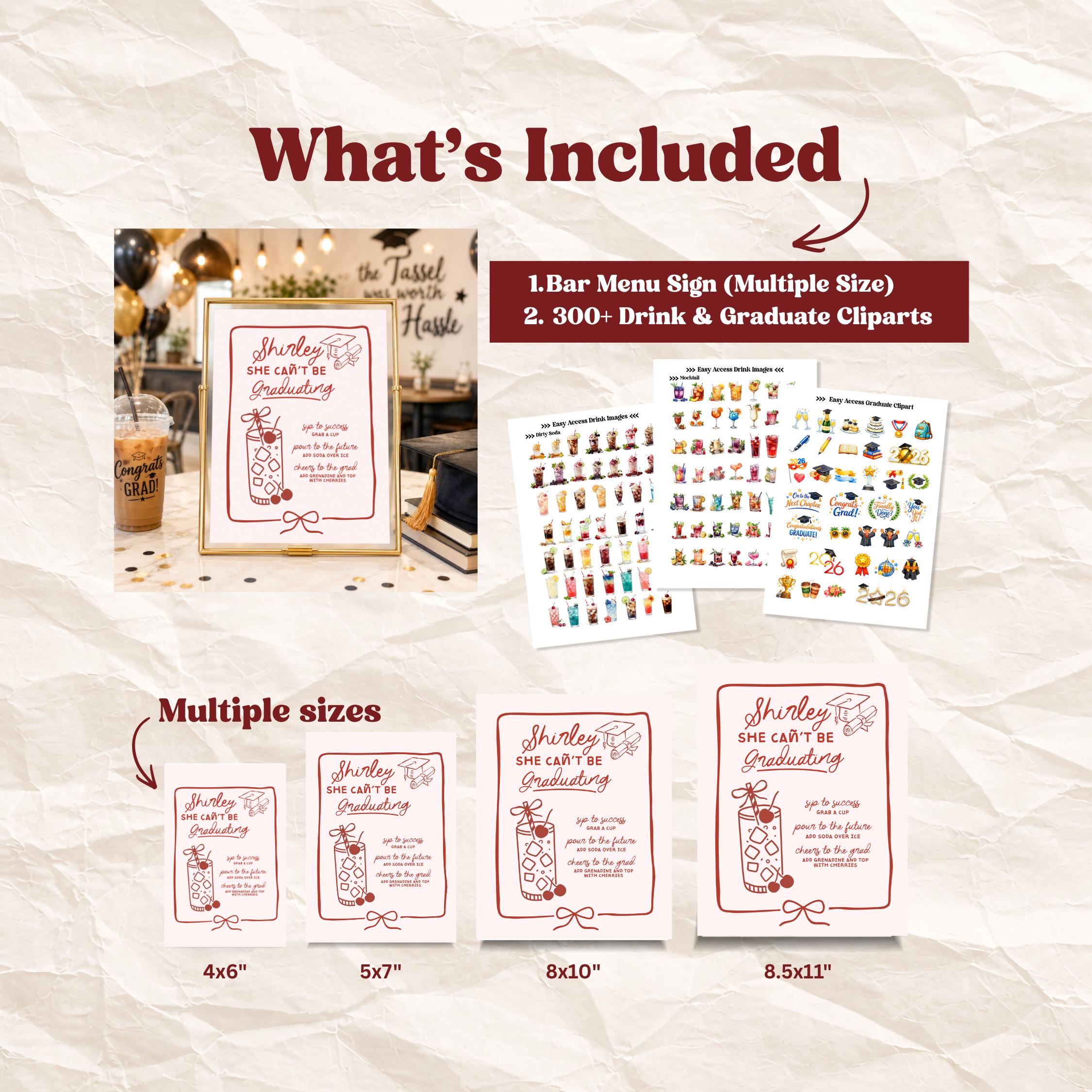 Editable Graduation Shirley Temple Bar Sign, Whimsical Mocktail Menu ...