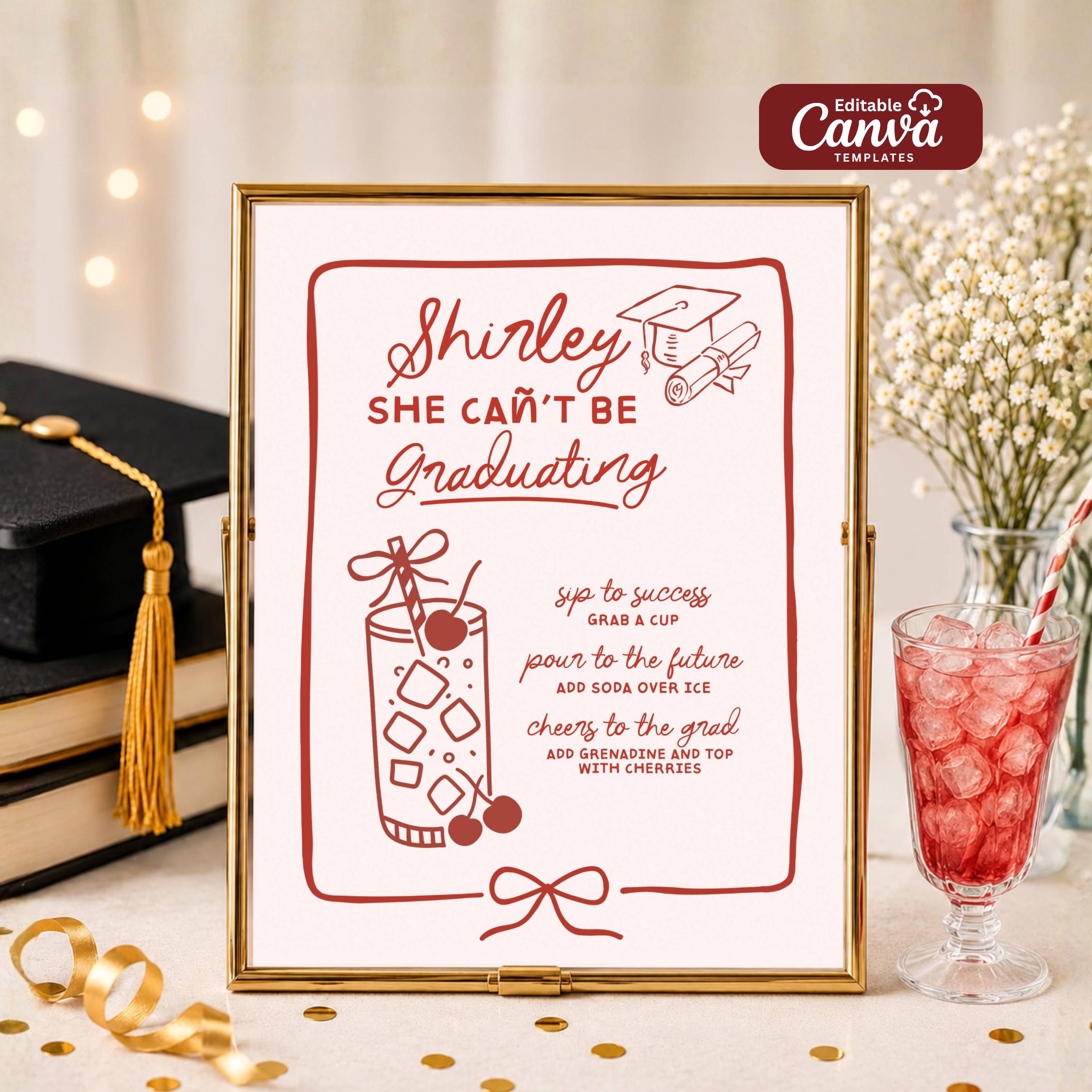 Editable Graduation Shirley Temple Bar Sign, Whimsical Mocktail Menu ...