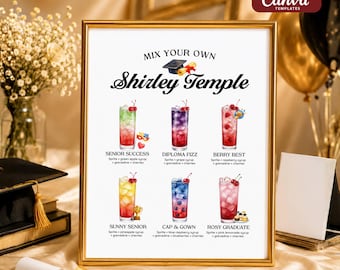 Modelo de menu editável para formatura no Shirley Temple, placa para bar de mocktails (download digital)