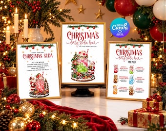 Christmas Dirty Soda Bar Sign Template, Editable Christmas Drink Menu, Holiday Party Decor, Canva Printable Soda Bar Sign