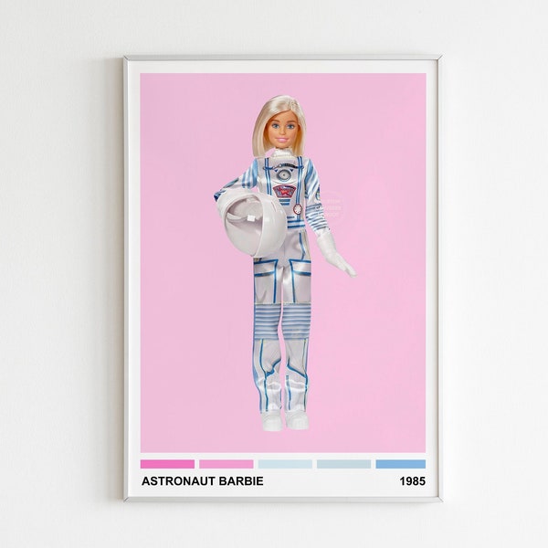 Astronaut Barbie Print Pink Wall Art Decor