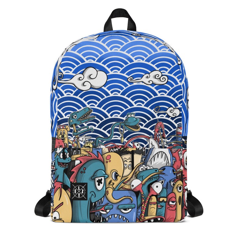 Monster Characters Backpack, Doodle Art Backpack, Japanese Character