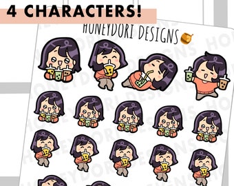 Boba Girl Stickers - Bubble Tea Stickers - Drink Planner Stickers - Cute Boba Stickers - Boba Stickers - Cute Planner Stickers - Boba Lovers