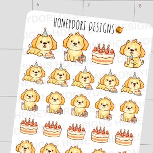 Adesivo de cachorro de aniversário - Adesivos de planejador de aniversário - Adesivos de lembrete de aniversário - Adesivos de celebração - Adesivos de planejador de festa - Adesivo de aniversário