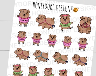 Pegatinas Paseo del perro, Pegatinas del planificador, Pegatinas para amantes de los perros, Pegatinas para álbumes de recortes, Pegatinas para diarios, Pegatinas bonitas, Juego de pegatinas, Diario de balas