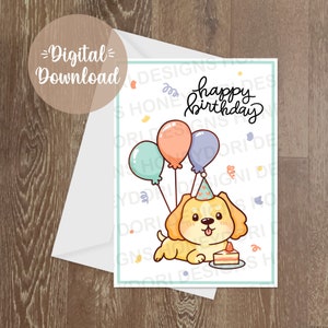 Cartão de aniversário para cachorro imprimível/DIGITAL - Cartão de aniversário - Cartão de aniversário com tema de cachorro - Cartão - Cartão de feliz aniversário - Cartão de comemoração de aniversário