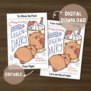 Etiqueta de cumpleaños de carpincho imprimible/editable - Juego de palabras sobre carpincho, tarjeta divertida para él y ella, juego de palabras con animales, tarjeta de cumpleaños linda - Regalo digital