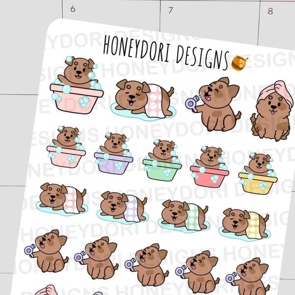 Dog Grooming Stickers - Dog Bath Time Planner Stickers - Puppy Stickers - Scrapbook Stickers- Journal Stickers- Bullet Journal-Cute Stickers