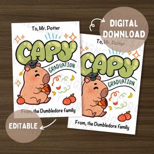 Printable/EDITABLE Capybara Graduation Tag - Cute Capybara Gift Card Tag - Graduation Party Favor Tag - Congrats Grad Gift Tag -Grad Pun Tag