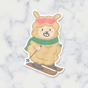 Llama Die Cut - Water Bottle Sticker - Christmas Gift Sticker - Waterproof Sticker - Holiday Die Cut - Skiing Sticker - Christmas Sticker