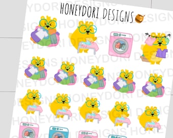 Pegatinas del Día de la Lavandería - Pegatinas de Limpieza - Pegatinas de Tareas - Pegatinas de Planificador -Pegatinas de Oso-Pegatinas de Diario-Pegatinas Lindas