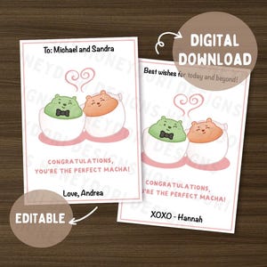 Printable / EDITIERBARE Glückwünsche Macha Hochzeitstag, Hochzeitskarte Wortspiel, Punny Karte, Bubble Tea Hochzeitskarte, süße Hochzeit Tag Hochzeitskarte