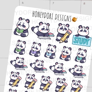 Adesivos de estudo - Adesivos de volta às aulas - Adesivos de planejador escolar Panda - Lembretes escolares - Adesivos de planejador de alunos - Adesivos para alunos