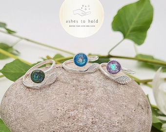 Cremation Ring Sterling Silver Adjustable Feather Ring Pet Ashes Memorial Jewellery