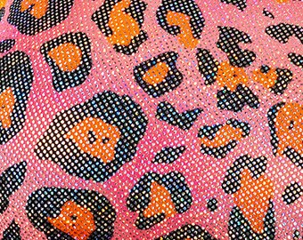 Neon Pink and Orange Cheetah Animal Print Spandex Fabric with Silver Sparkle Accents