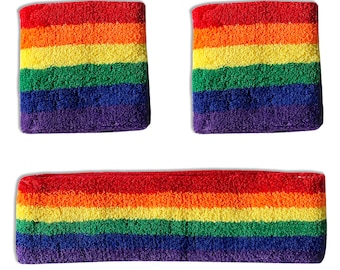 Bisexual Sweatband Wrist Headband Set Pride LGBT Striped Terry Fleece Sports New 