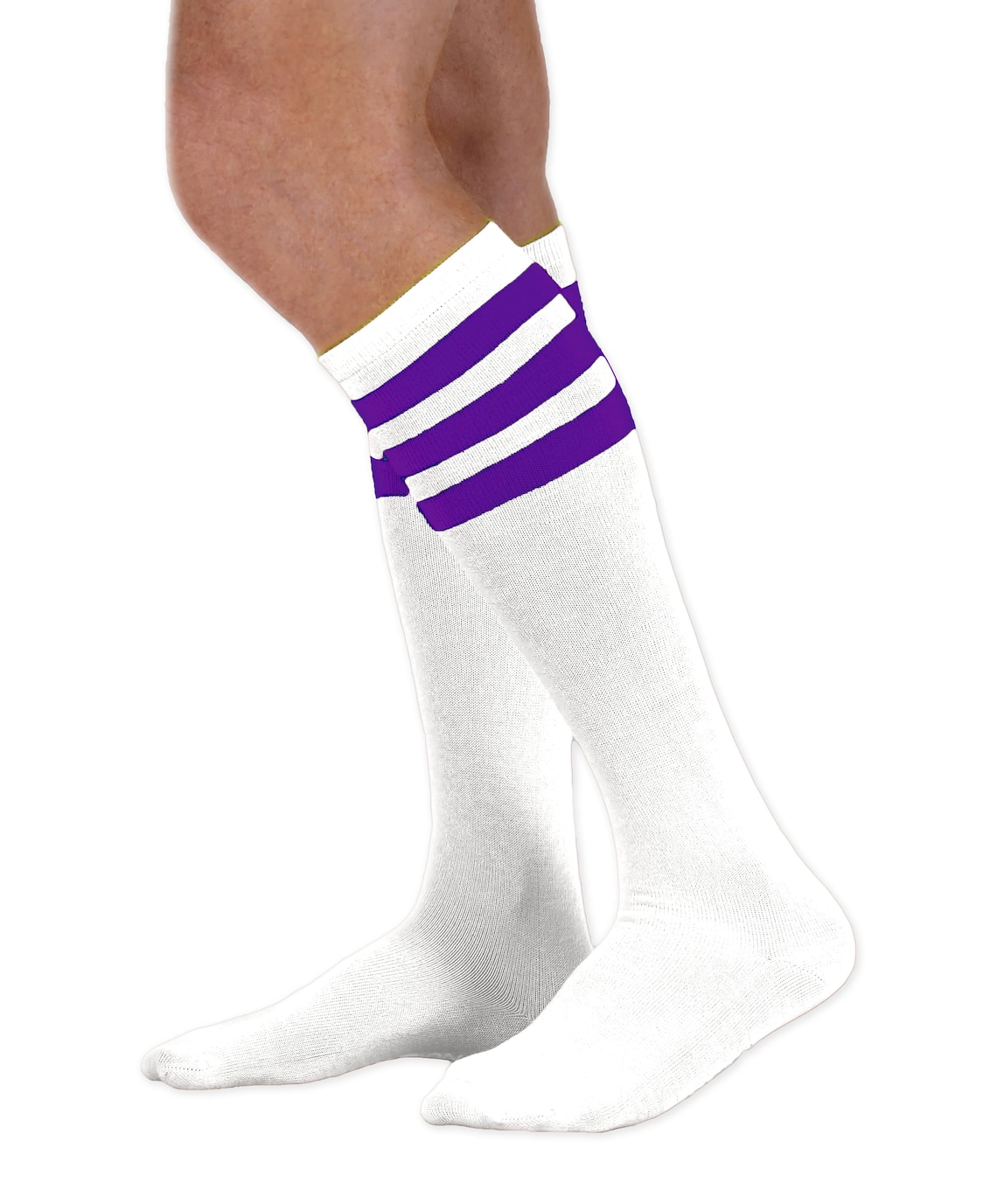 White Knee High Sock With Purple Stripes Etsy