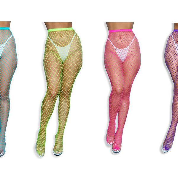Neon High Waist Fishnet Tights Stockings with Larger Wide Holed Pantyhose