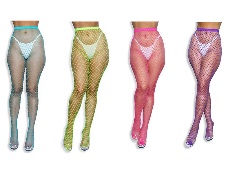 Neon High Waist Fishnet Tights Stockings with Larger Wide Holed Pantyhose image 1