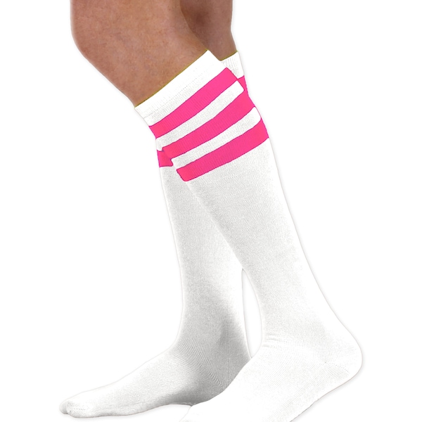 White Knee High Sock with Pink Stripes