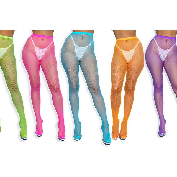 Neon Fishnet Mesh High Waist Stockings Tights Pantyhose for Women