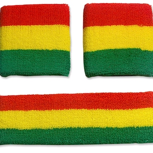 Rasta Colored Sweatbands 1 Headband + 2 Wristbands Combo Pack