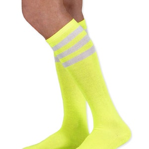 Unisex Neon Colored Knee High Tube Socks With White Stripes - Etsy