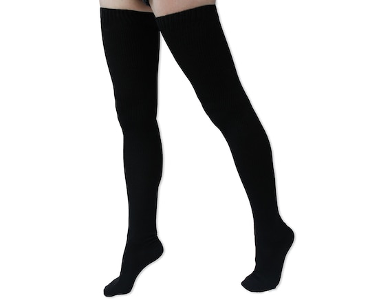 Black Tall Thigh High Socks Extra Long Christmas Socks for Women