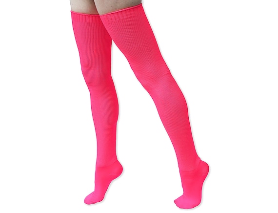 Neon Hot Pink Tall Thigh High Socks Extra Long for Women Gifts for