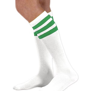 White Knee High Sock with Kelly Green Stripes