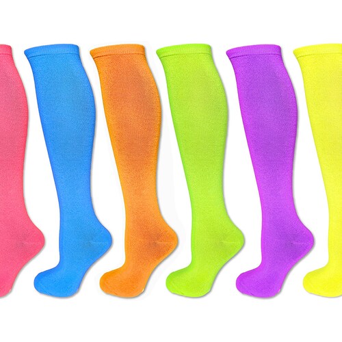 Unisex Neon Colored Knee High Tube Socks With White Stripes Etsy