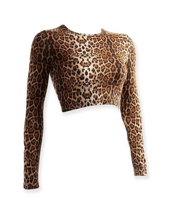 Brown Cheetah Leopard Animal Print Long Sleeve Sexy Crop Top -  Canada