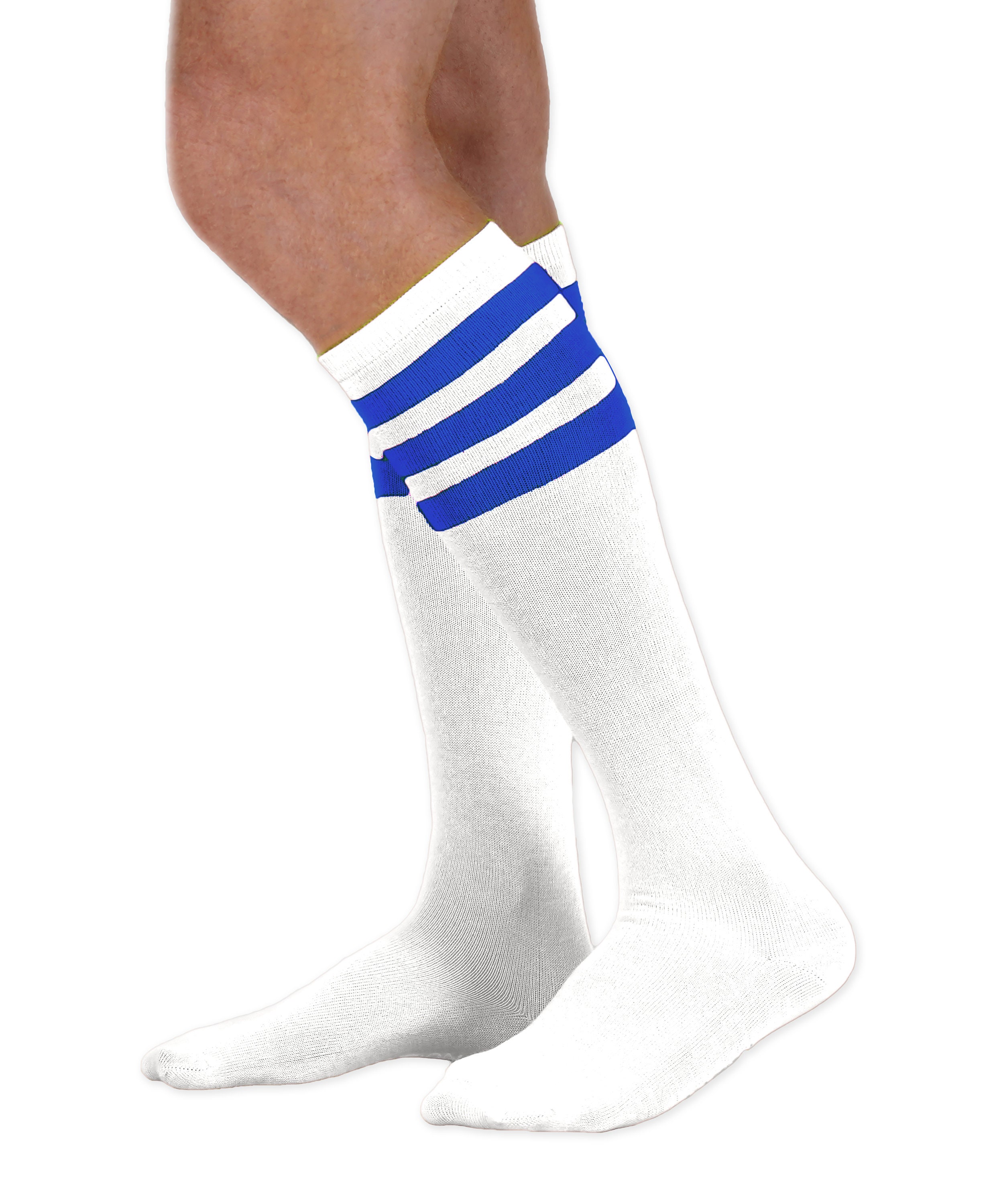 White Knee High Sock With Royal Blue Stripes Etsy