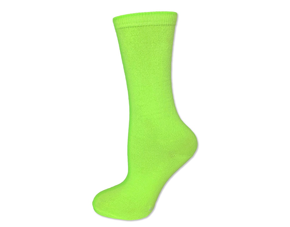 Unisex Solid Neon Green Calf High Crew Cut Sock - Etsy